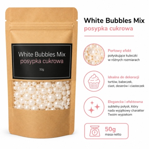 Posypka cukrowa WHITE BUBBLES,sklep cukierniczy Kraków