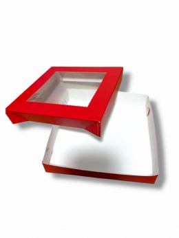 Pudełko z okienkiem na pierniczki i ciastka 15x15x3 cm CZERWONE, sklep cukierniczy Kraków